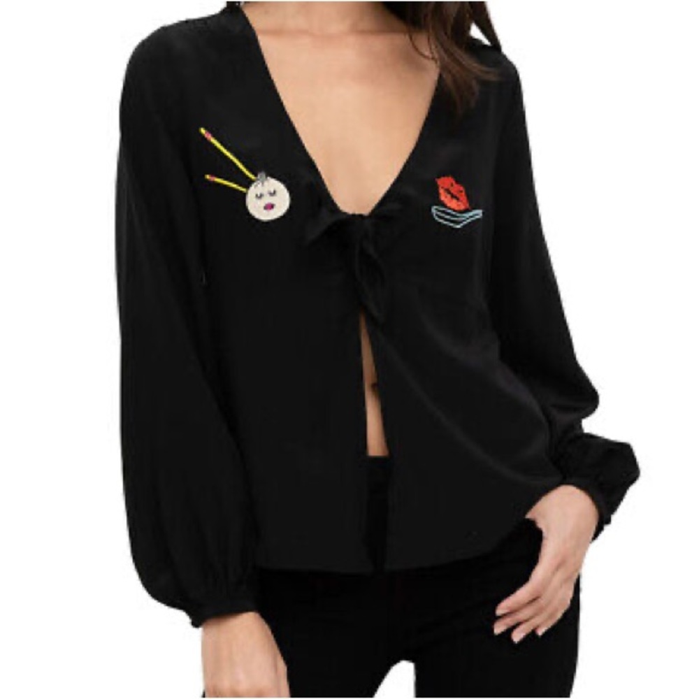 Yumi Kim x Nam Vo Dewy Dumpling Silk Tie-Front Top